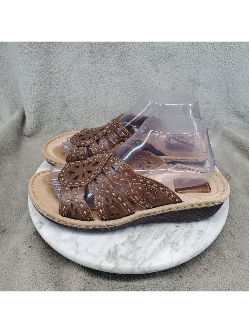 Clarks Shoes Womens Size 9.5 Brown Leather Artisan Wedge Sandals *Read*